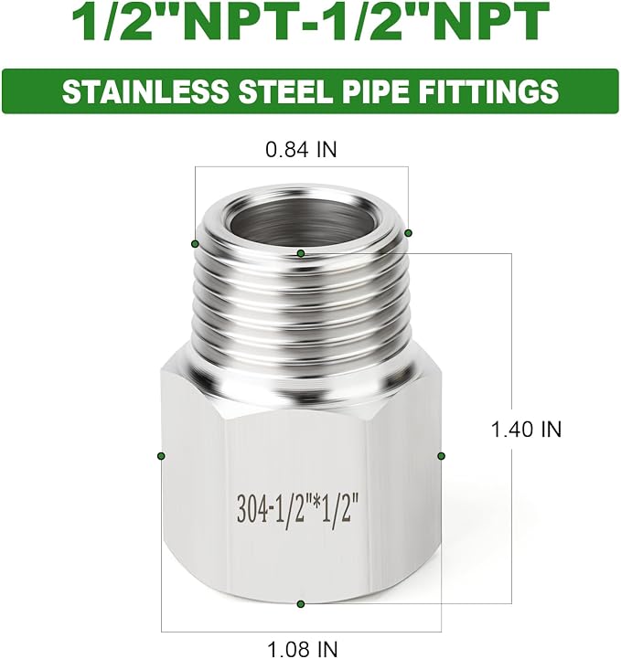 TAISHER 10PCS 304 Stainless Steel Pipe Fitting, 1/2" NPT Male x 1/2" NPT Female - Image 2