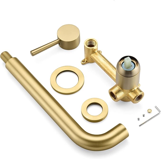 sumerain Tub Filler Wall Mount Roman Tub Faucet Brushed Gold Single Left-Handed - Image 8
