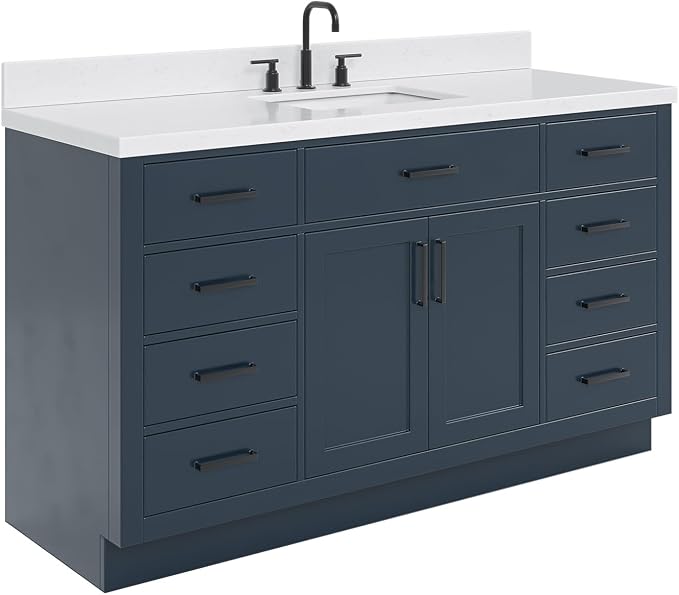 ARIEL 60" Midnight Blue Bathroom Vanity, 1.5" Edge Carrara White Quartz - Image 7