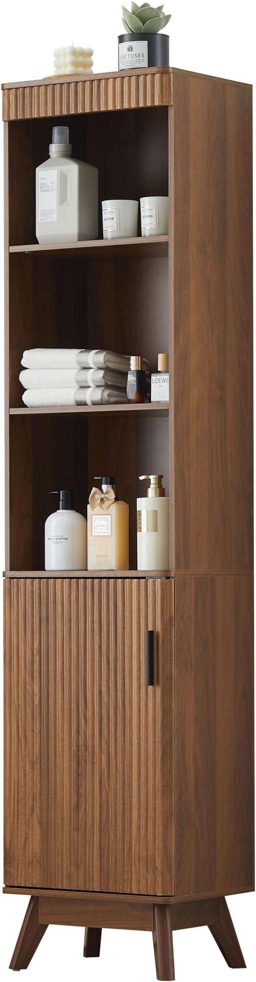 68" Tall Bathroom Storage Cabinet, Narrow Fluted Tower Cabinet by BifinsFurniture