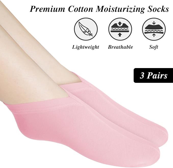 3 Pairs Foot Moisturiser Socks Overnight, Spa Cotton Socks - Image 3