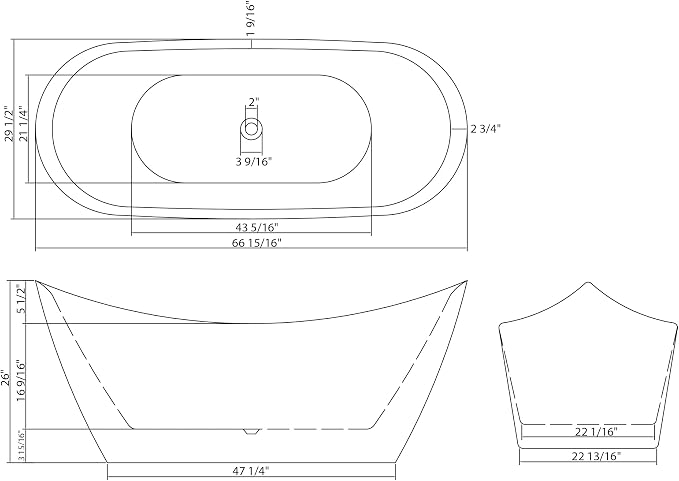 Logmey 67" Freestanding Bathtub White Acrylic Oval Shape Soaking Tub - Image 6