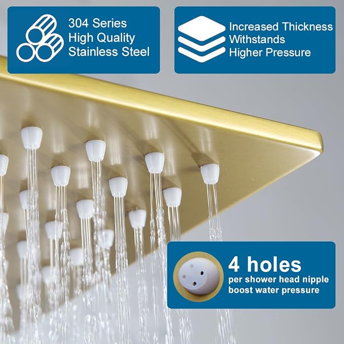 POP SANITARYWARE Shower Tub Faucet Set Brushed Gold Bathroom Rain Shower System - Image 3