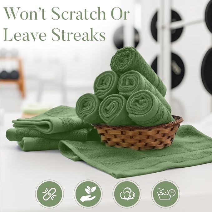 DAN RIVER 12-Pack Premium 100% Cotton SAGE Green Face Towels – Reusable Face - Image 6