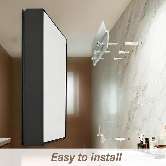 Aluminum Medicine Cabinet with Light, Stepless Glass Shelf, 3 Colors Temperature - Image 8