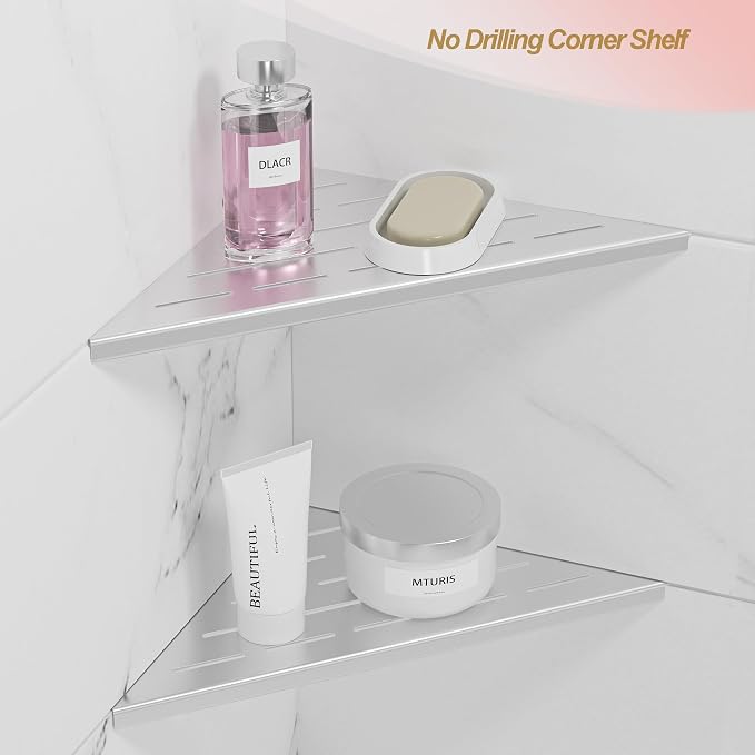 Neodrain 10" Brushed Corner Wall Shelf Set of 2, Floating Corner Shelves - Image 6