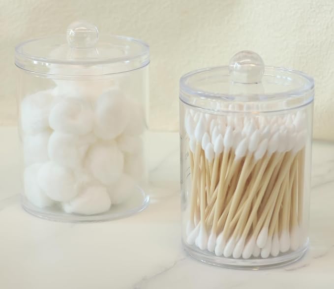2 Pack Qtip Holder Dispenser, Bathroom Canisters Apothecary Jar Set, Acrylic - Image 4
