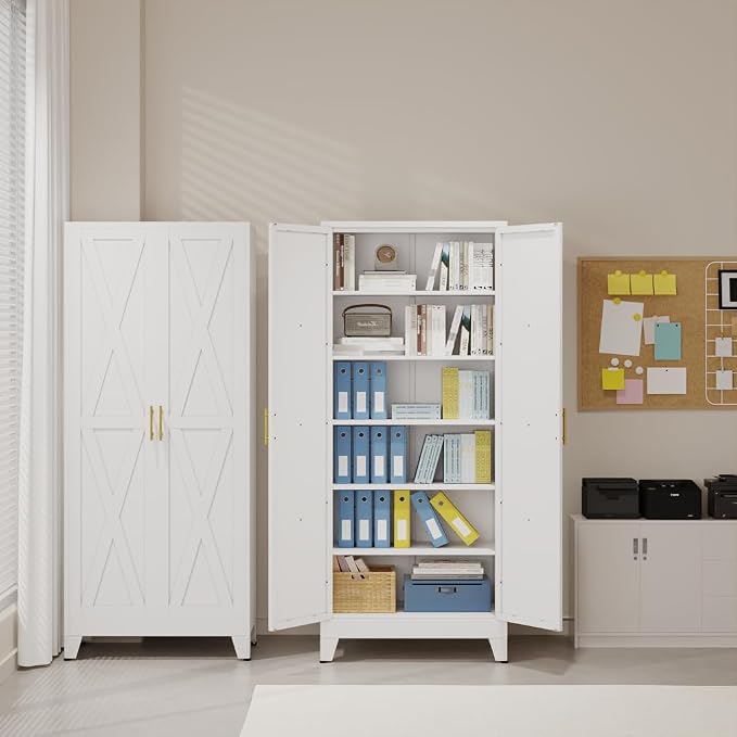 75" Tall Metal Kitchen Pantry Storage Cabinet, Freestanding Cupboard - Image 9