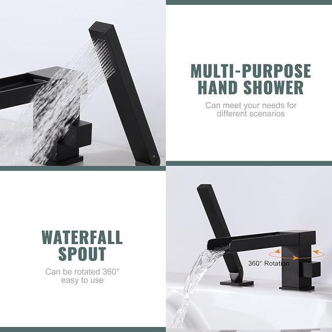 Waterfall Roman Tub Filler Faucet, Deck Mount Bathtub Filler - Image 3