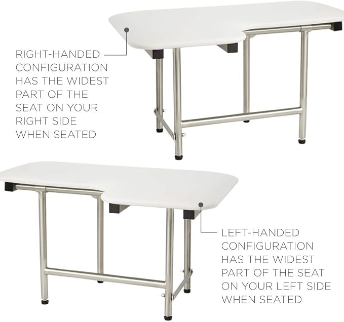 32" x 22.5" White Padded Wall Mount Folding Right-Handed Transfer Bench Shower - Image 3
