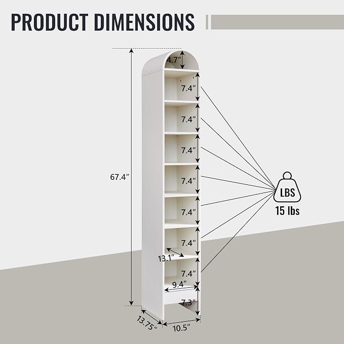 67" Tall Arched Bathroom Storage Cabinet, 8-Tier Modern Farmhouse Storage - Image 2