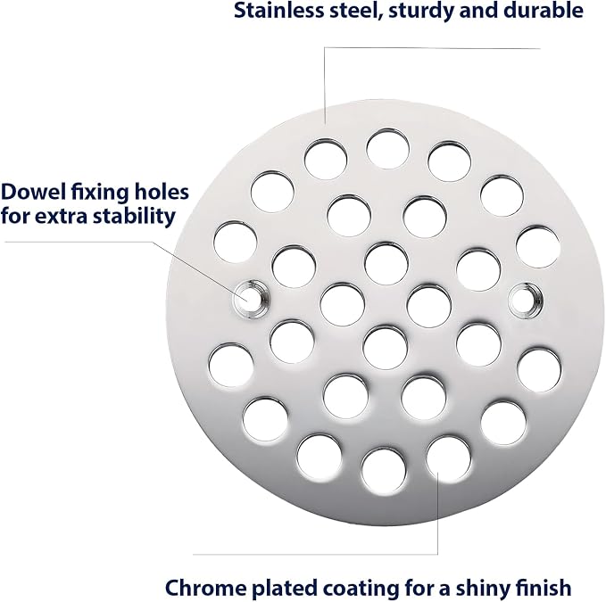 4-1/4” Round Shower Drain Cover, Screw-in Shower Drain Strainer, - Image 3