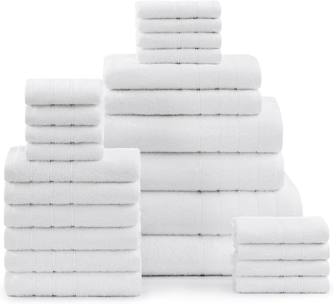 Casa Platino 24 Piece Cotton Towel Set – Ring Spun, Soft & Absorbent Towels by CasaPlatino