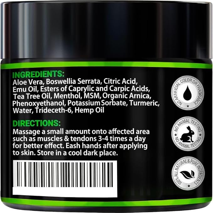 Hemp Cream - Maximum Strength - Natural Hemp Oil Extract Gel Rub - Glucosamine - Image 8