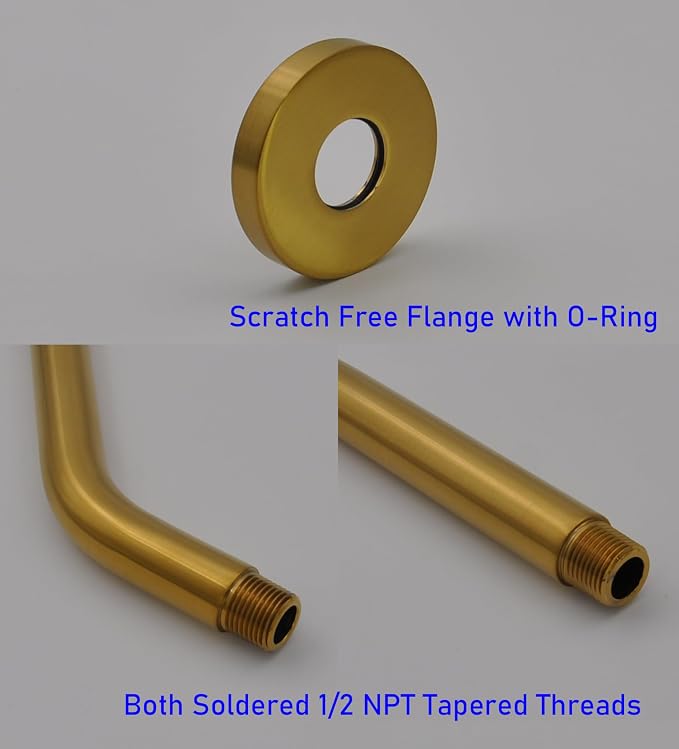 Aquaiaw Shower Arm and O-Ring Flange, 8 inch, Solid Brass, Both Soldered 1/2 - Image 4