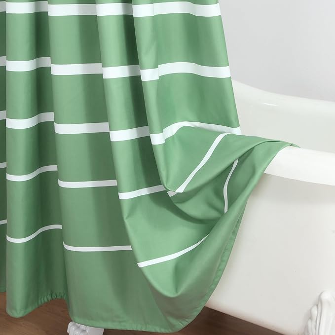 Green Shower Curtain 78 Inches Long, Sage Green and White Stripe Waterproof - Image 5