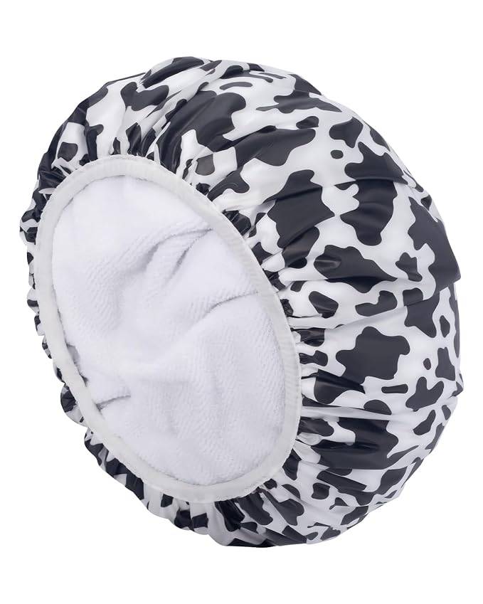 Auban Shower Cap, Shower Cap for Women Terry Cloth Lined EVA Exterior Reusable by Auban
