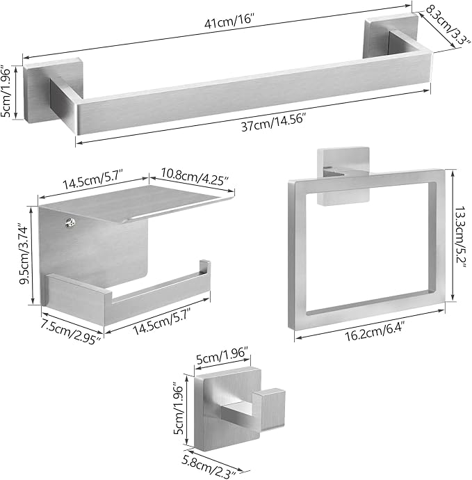 Bathroom Accessories Hardware Set Brushed Nickel 5-Piece, Stainless Steel Towel - Image 7