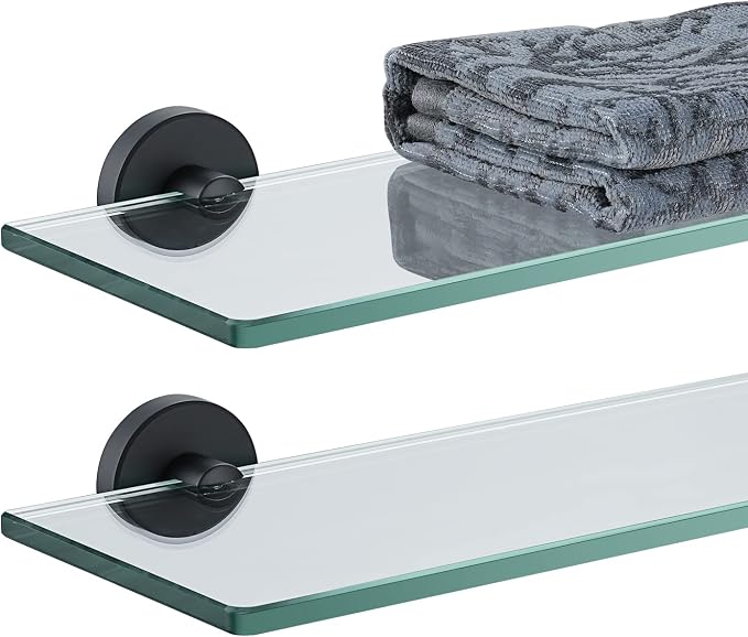 JQK Bathroom Glass Shelf Black, Tempered Glass Shower Storage 16 by 5 inches by Homeimprovement