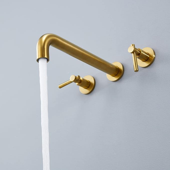 Wall Mount Tub Filler Brushed Gold Tub Faucet Brass Bathroom Bathtub Faucets - Image 5