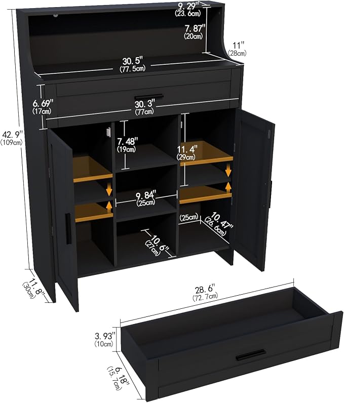 Storage Cabinet with Doors and Drawers, Kitchen Storage Cabinet with 1 Large - Image 3