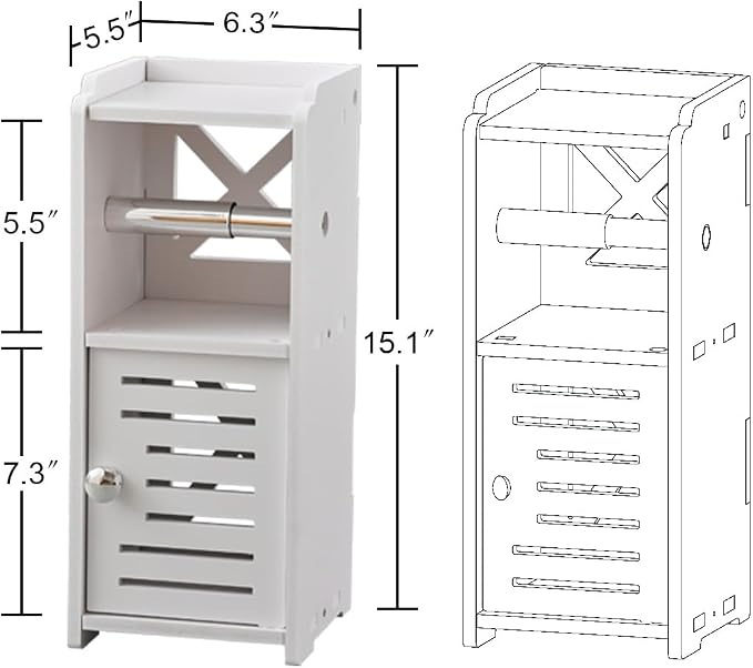 AOJEZOR Toilet Paper Holder Stand: Free Standing PVC Bathroom Cabinet - Image 5