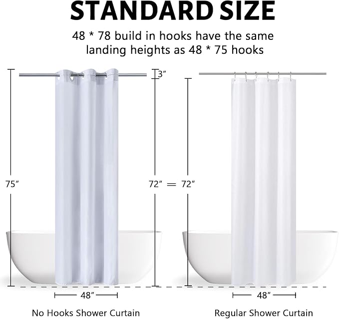 Furlinic White No Hook Small Stall Shower Curtain 48x78 Inch, Half Narrow Size - Image 6