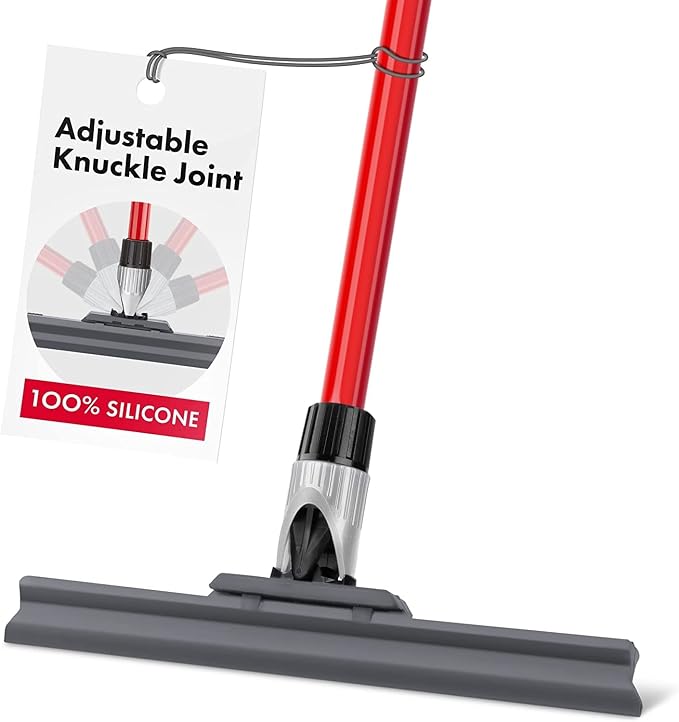Silicone Floor Squeegee with 55-Inch Long Handle, 12-Inch Single Cast Silicone by Ravmag