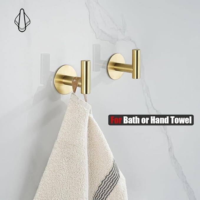 JQK Self Adhesive Towel Hook Gold, No Drill Stick on Coat Robe Clothes Wall Hook - Image 3