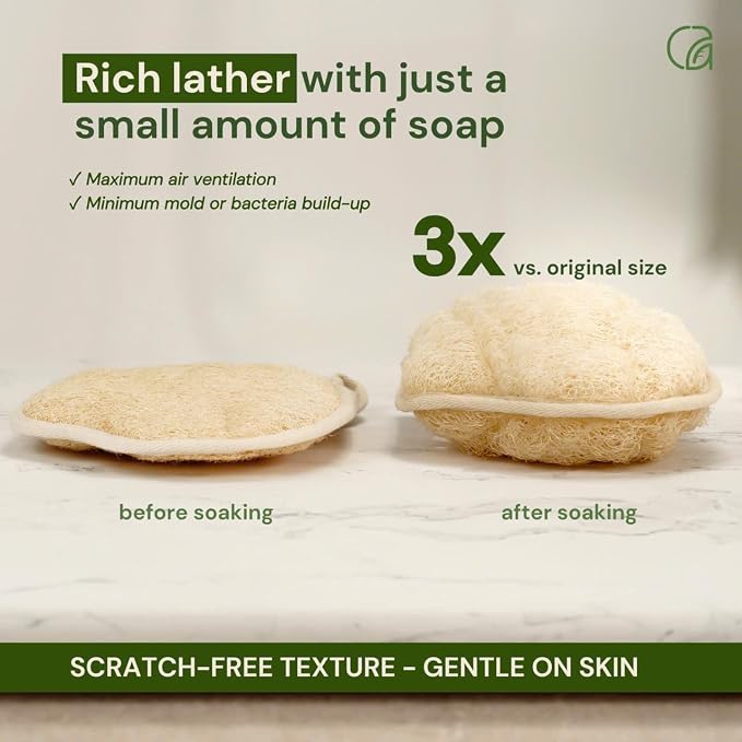 Chill Ah Green Glow Dual-Sided Loofah Bath Mitts – 100% Plant-Based, - Image 4