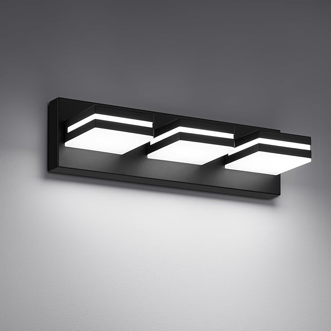 Modern LED Small Bathroom Lights Fixtures, Metal Black Acrylic Wall Lighting by JZEKVN