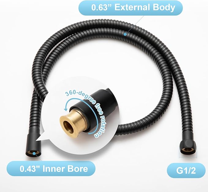 OFFO Shower Hose High Flow 0.43” Large Bore, 80 in Kink Free Stainless Steel - Image 6