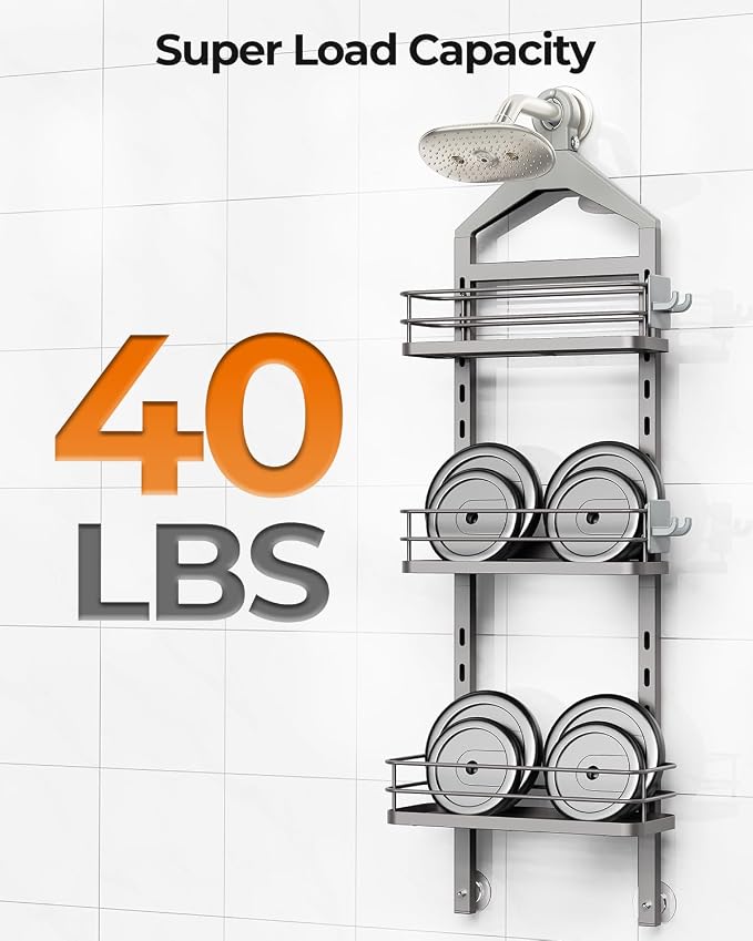 ODesign 3 Tier Height-Adjustable Shower Caddy Hanging Anti-Swing-Over The - Image 7