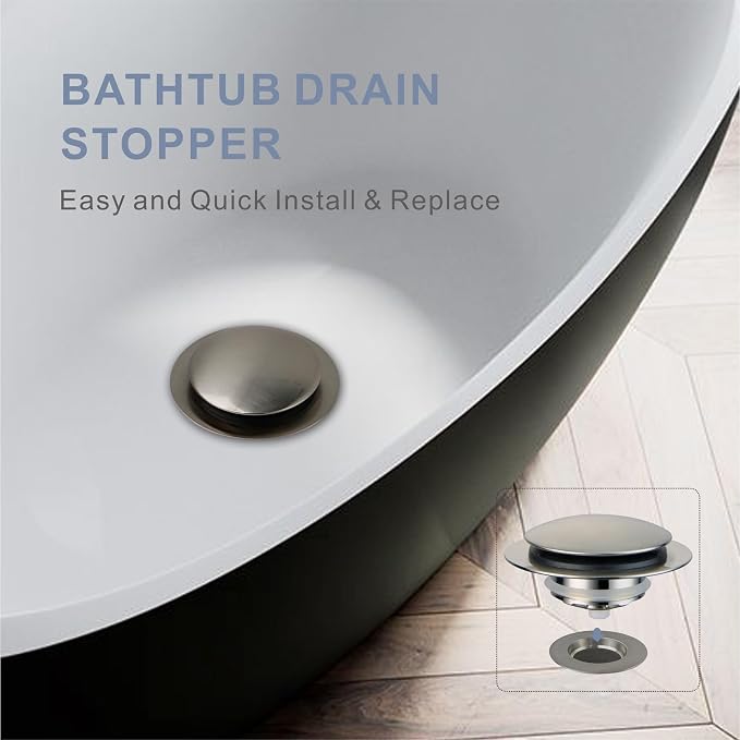 Brushed Bathtub Drain Stopper, Universal Pop Up Bath Drain, Hidrop Tip Toe Tub - Image 8