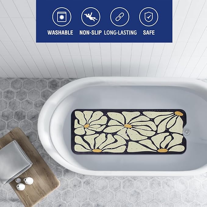 Floral Bathtub Mat Non Slip for Kids Botanical Extra Long Anti Slip Bath Mat - Image 2