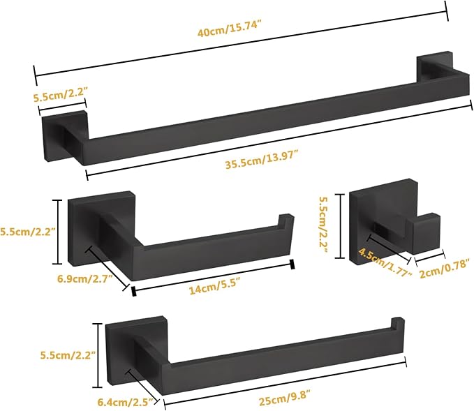 4-Piece Bathroom Hardware Set, Towel Rack Towel Bar Towel Holder Toilet Paper - Image 6