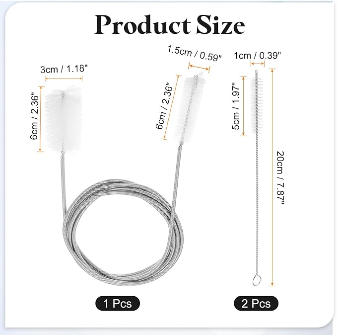 HARFINGTON 3pcs Flexible Long Drain Brush Straw Cleaner Set 78.74" Stainless - Image 2