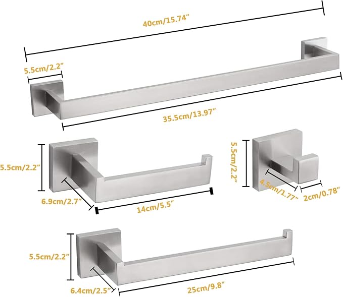 4-Piece Bathroom Hardware Set, Towel Rack Towel Bar Towel Holder Toilet Paper - Image 6