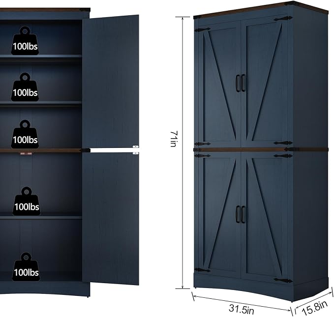 71in Farmhouse Kitchen Pantry Cabinet, Tall Storage Cabinet - Image 2