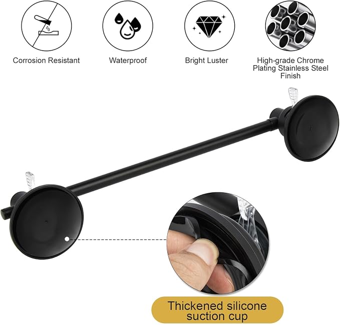 Suction Cup Towel Bar for Shower, 15.75''-25.6'' Adjustable Stainless Steel - Image 4