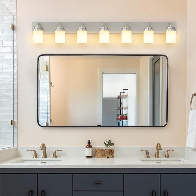 IZORRO Bathroom Vanity Light Fixture, 7-Light 51 Inch Brushed Nickel Bathroom - Image 4
