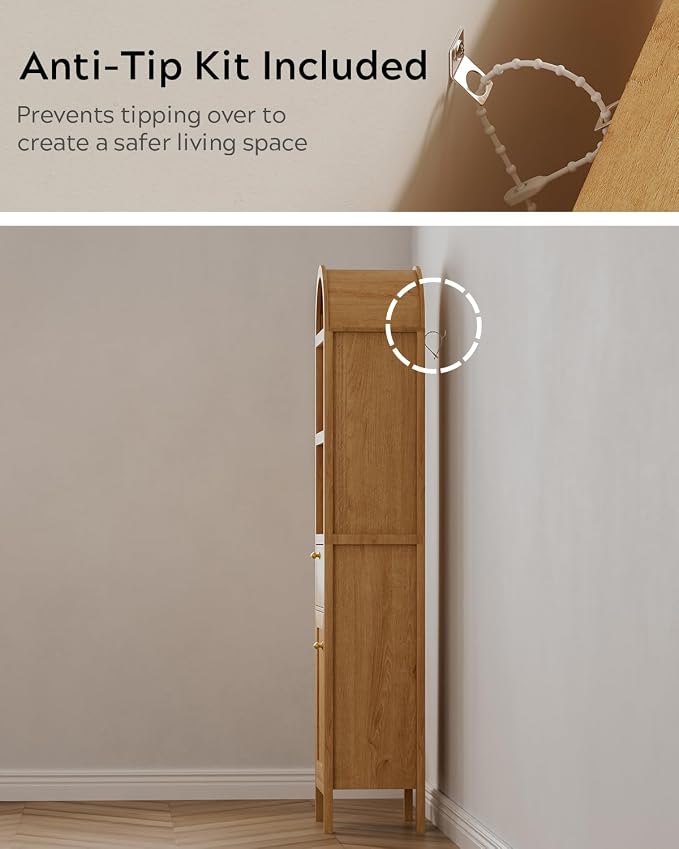 67" Tall Arched Bathroom Narrow Storage Cabinets Set of 2 - Image 5