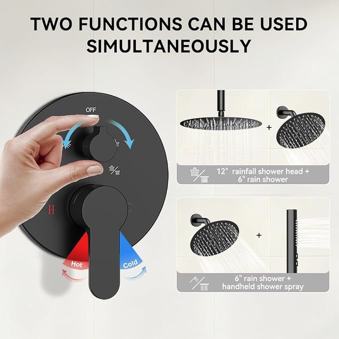 Shower Systems Shower Faucet Sets STARBATH 3 Way 12+6" Round Dual Rainfall - Image 2