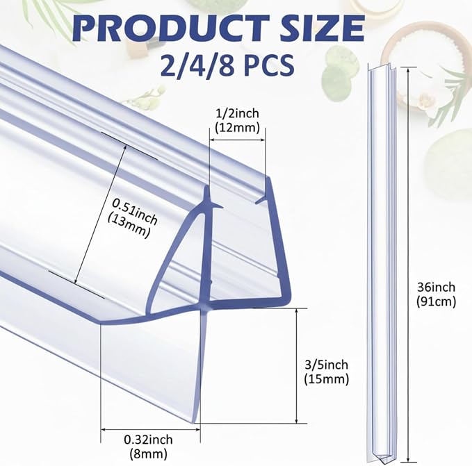 Frienda 4 Pcs Shower Door Bottom Seal 1/2" x 36' Clear PVC Glass Door Sweep - Image 2