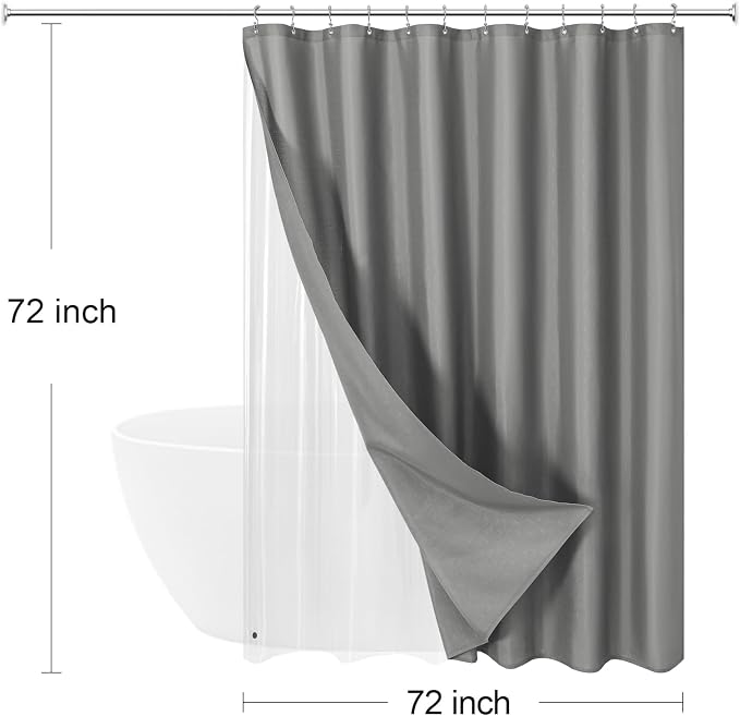 MitoVilla 3 in 1 Shower Curtain Set, Waterproof Fabric Hotel Bathroom Curtain - Image 7