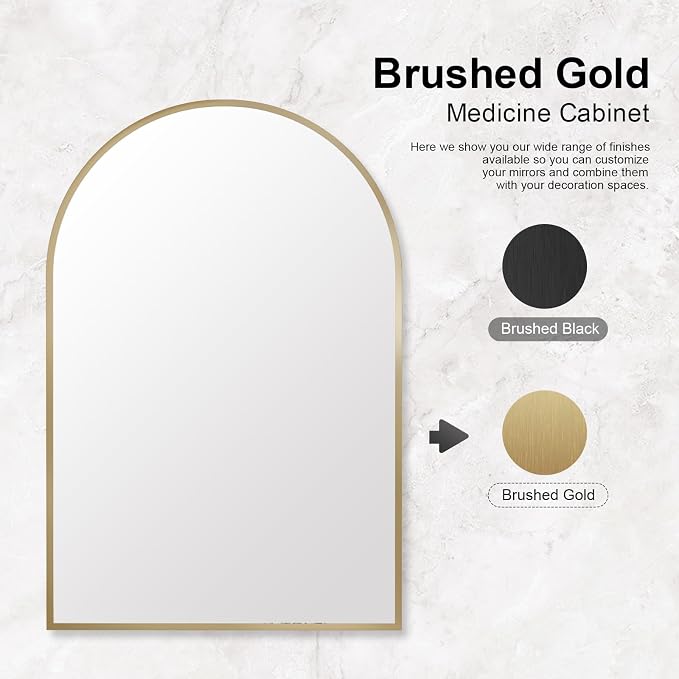 Recessed Medicine Cabinet with Mirror, Brushed Gold Arched Medicine Cabinets - Image 8