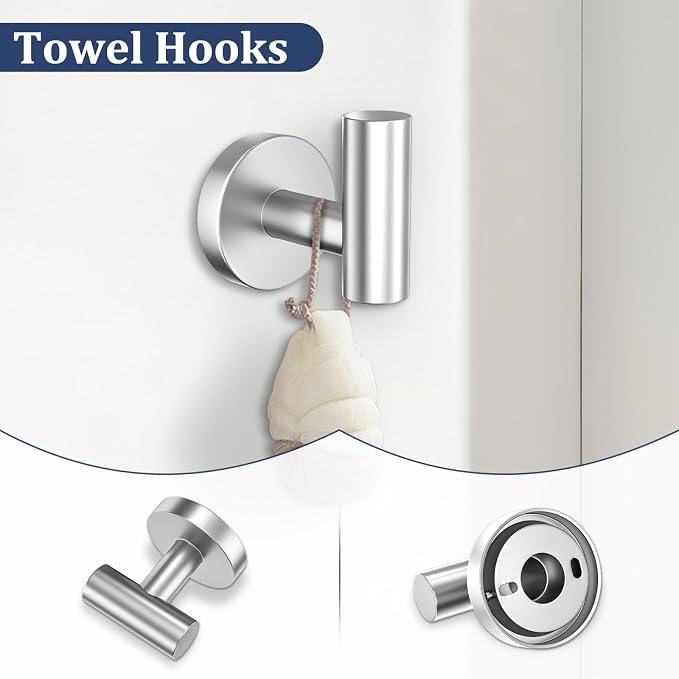 5 Pieces Bathroom Hardware Set Brushed Nickel Towel Bar Set Round Towel Holder - Image 5