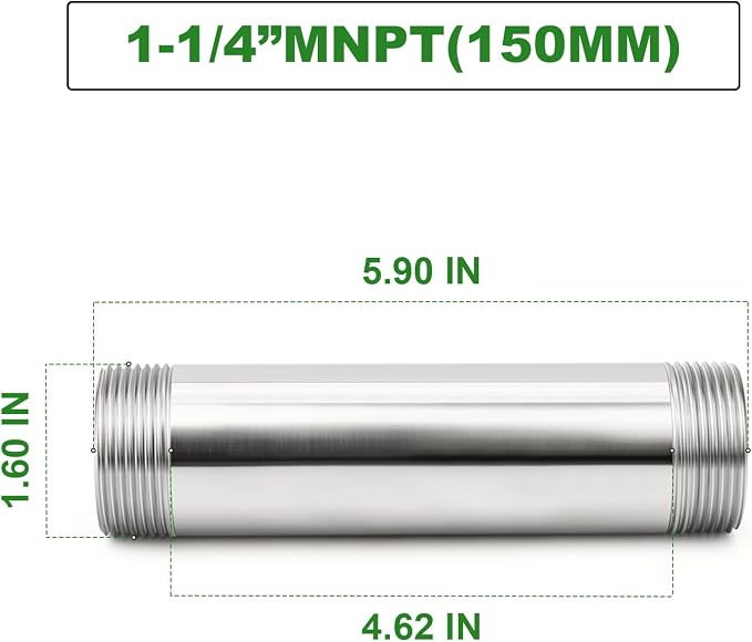 TAISHER 2PCS Stainless Steel Pipe Fittings, 1-1/4" NPT Male x 1-1/4" NPT Male - Image 2