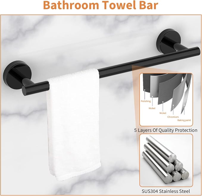 Cilee 10 Piece Matte Black Bathroom Hardware Set, 2 Pack 5 Piece Bathroom - Image 2