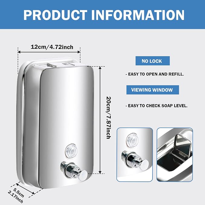 2 Pack 1000ml Hand Soap Dispenser, Commercial Soap Dispenser Wall Mounted - Image 2